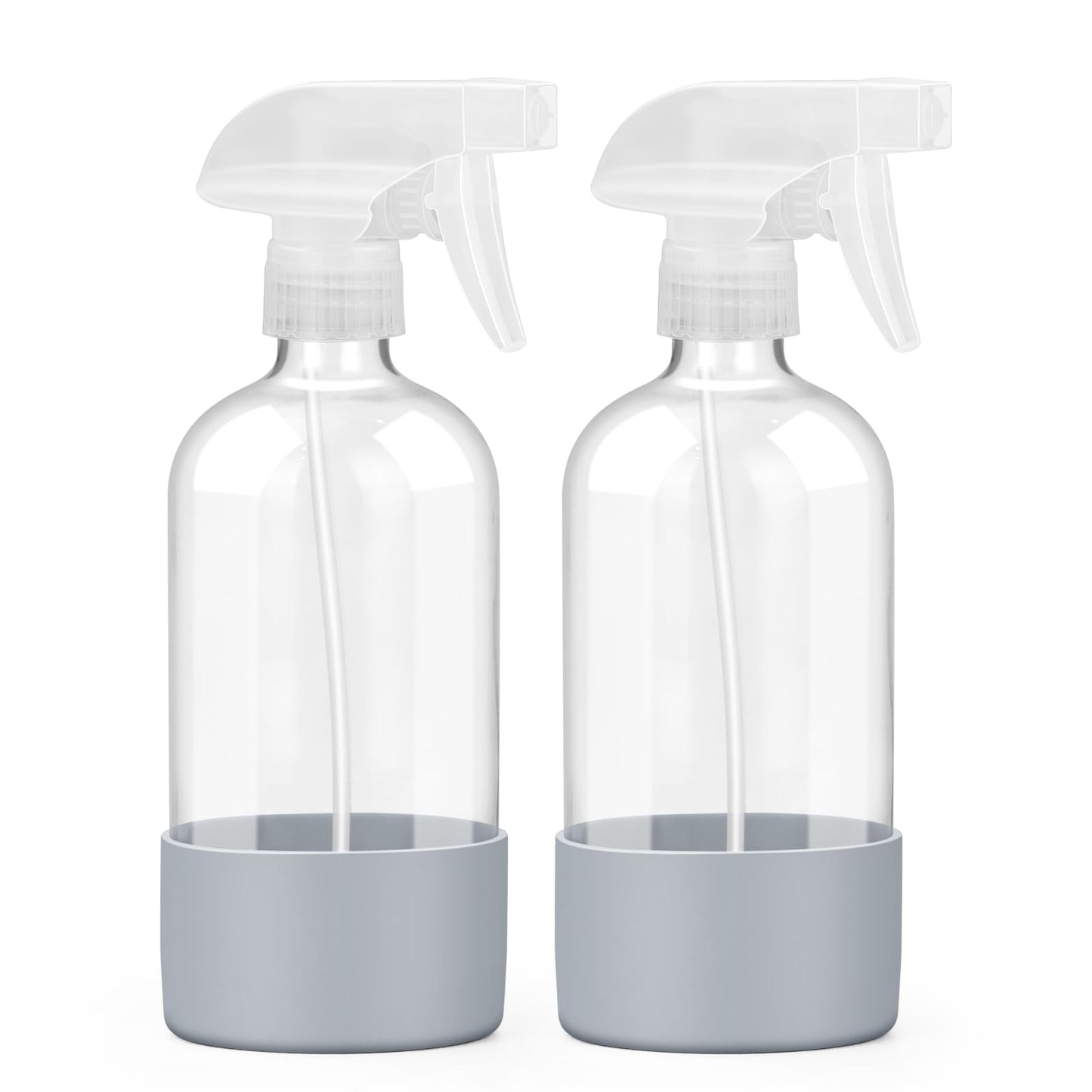 Worldgsb 2 Pack Glass Spray Bottles with Silicone Sleeve, 16 oz Empty Refillable Containers with Adjustable Spray Nozzles, Spray Bottles for Hair, Cleaning Solutions and Plants