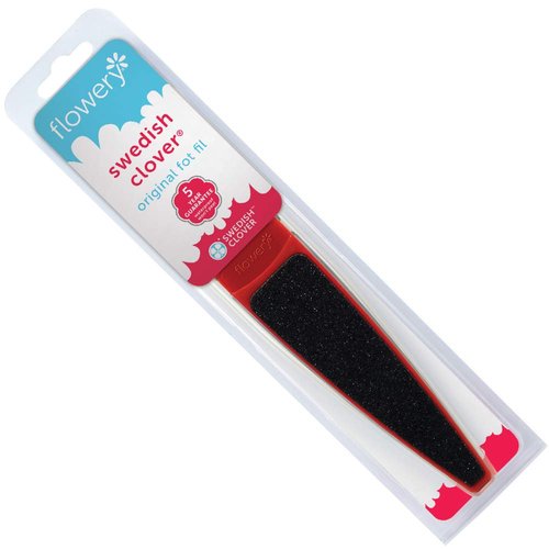Flowery Original Swedish Clover Red Foot File - Stainless Steel Pedicure Scrubber, 60/100 Grit