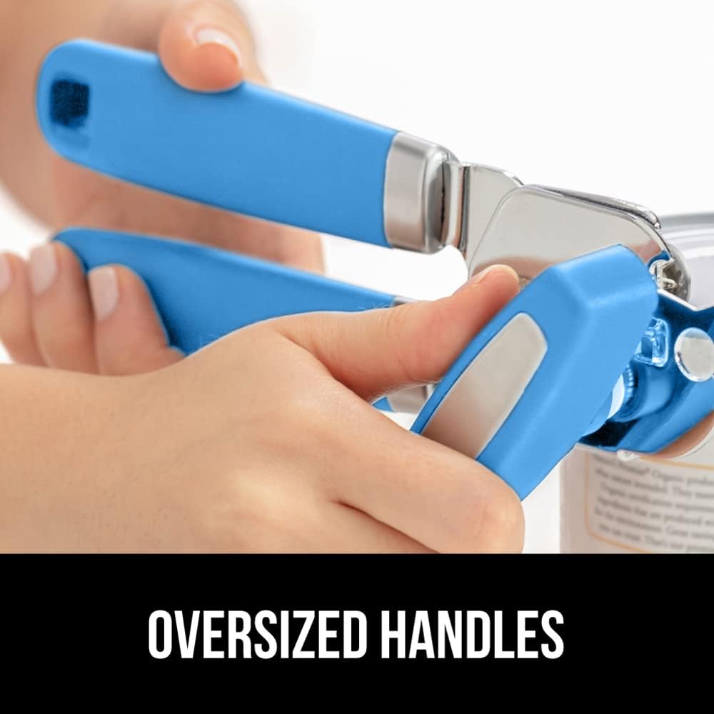GORILLA GRIP Heavy Duty Stainless Steel Smooth Edge Manual Can Opener and Bottle Openers, Soft Comfortable Handle, Oversized Handheld Turn Knob, US Designed Multifunctional Kitchen Tool, Aqua