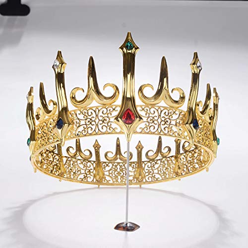 S SNUOY Gold King Crowns for Men Full Round Metal Crown King Party Hats Crowns and Tiaras for Men