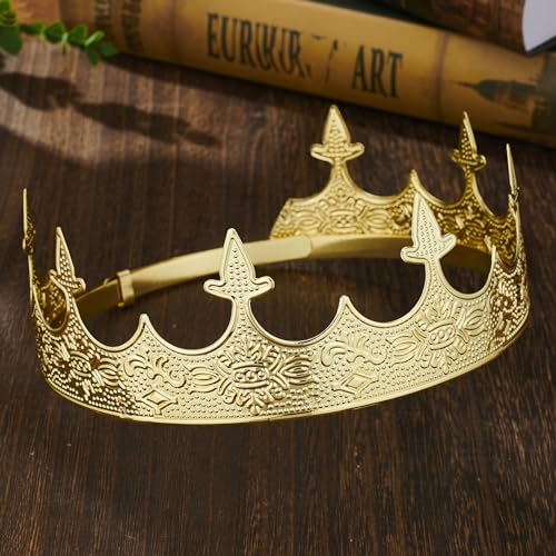 Generic King Crowns Metal Hair Band for Men Gold Crowns and Tiara for Theme Birthday Party Costume Accessories (Gold)