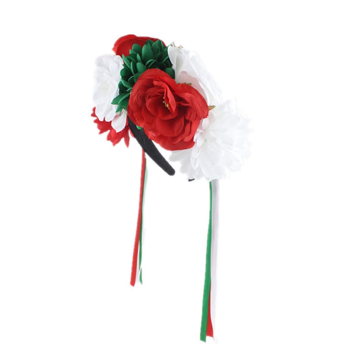 Floral Fall Day of the Dead Flower Crown Festival Headband Rose Mexican Floral Headpiece HC-23 (A-Red Green White)