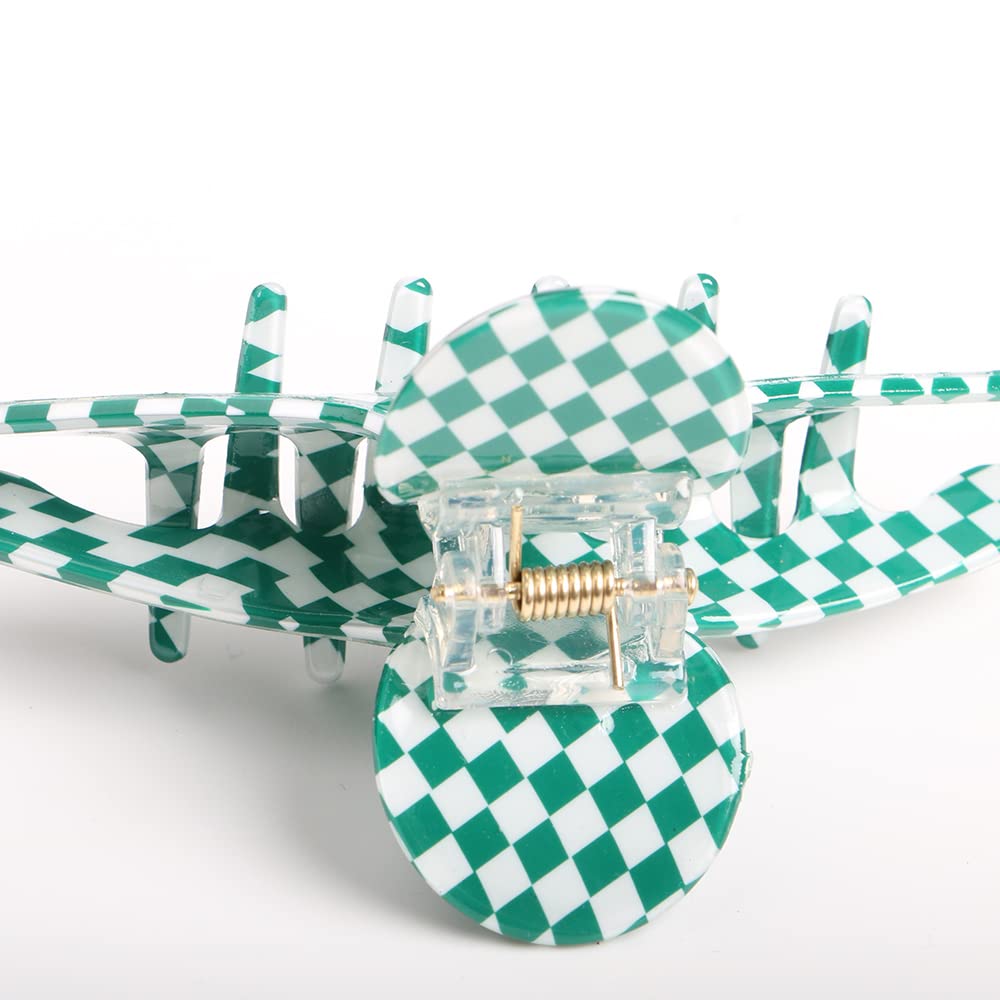 Vintage Green/White Cellulose Acetate Banana Hair Clips, Pack of 3, Nonslip Claw Clamps for Women and Girls