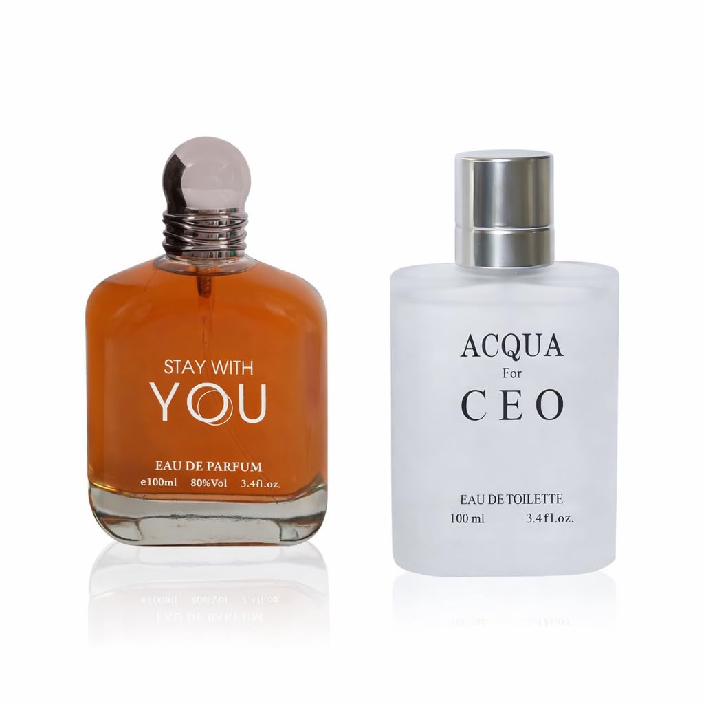 Stay With You Men's Parfum Set - 2 Pack 3.4 Oz Eau de Parfum | Warm, Sweet & Smoky Cologne Gift for Men