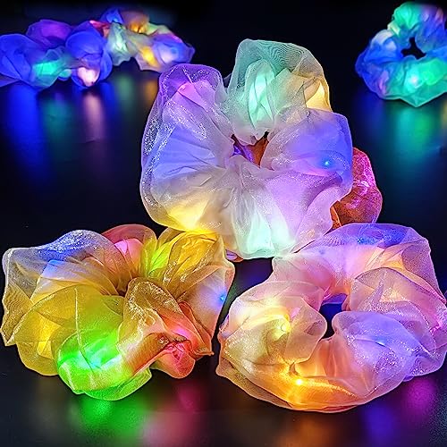 Light Up Scrunchies, Christmas Double-layer LED Scrunchy Hair Ties Glow in the Dark Party Supplies Glow Sticks Party Favor Festival Rave Accessories for Women Girls Neon Party, Fun Hair Accessories