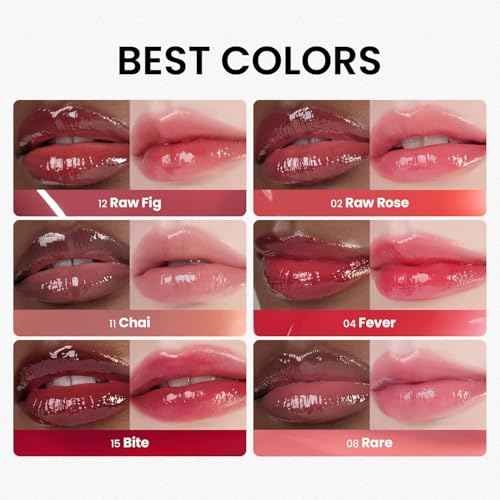HINCE Raw Glow Lip Tint - Stain Glazed, Glossy Dewy Lip Gloss, Non Sticky & Long Wearing for Natural Glass Glow, Hydrating, Moisturizing Liquid Lipstick, Vegan, 0.13 fl.oz. (BITE, 15)