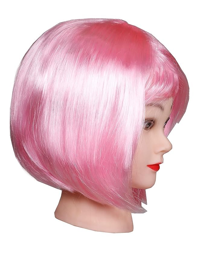 Matissa Short Straight 10" Bob Wig with Bangs Synthetic Fancy Dress Costume Halloween Party (Pink)