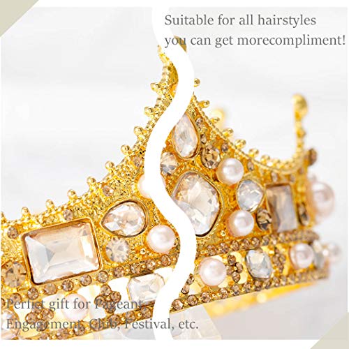 Ibliss Gold Wedding Crowns Baroque Rhinestone Pearls Bride Tiaras Queen Bridal Headpieces for Women and Girls