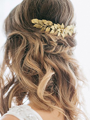 Yean Bride Wedding Hair Comb Leaf Hair Piece Bridal Hair Accessories for Women and Girls (Gold)