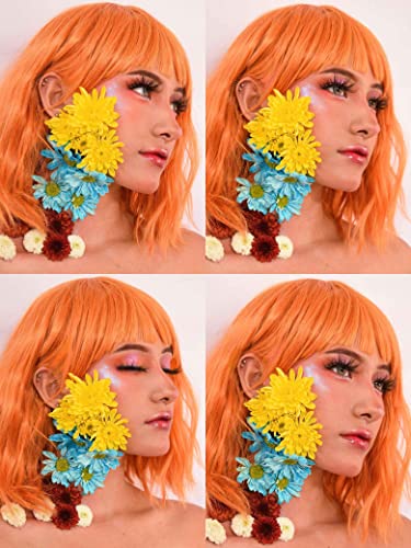 LANOVA Short Curly Wig with Bangs, Yellow Hair Wig, Synthetic Loose Wavy Wigs, Light Orange Wob Wig, 10 inch LANOVA-134-9