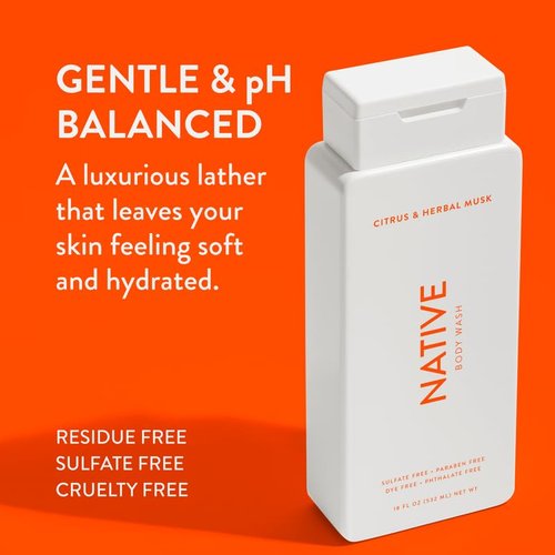 Native Body Wash - Naturally Derived Ingredients | Sulfate, Paraben & Dye Free | Citrus & Herbal Musk, 18 oz (Pack of 2)
