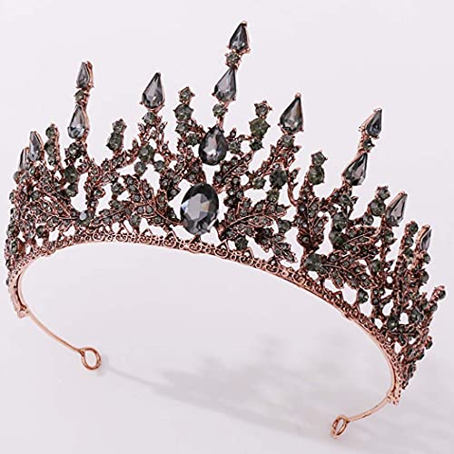 Obmyec Crystal Crown Black Leaf Queen Tiaras Party Headpieces Rhinestone Head Crowns Gothic Bridal Hair Accessories for Women and Girls