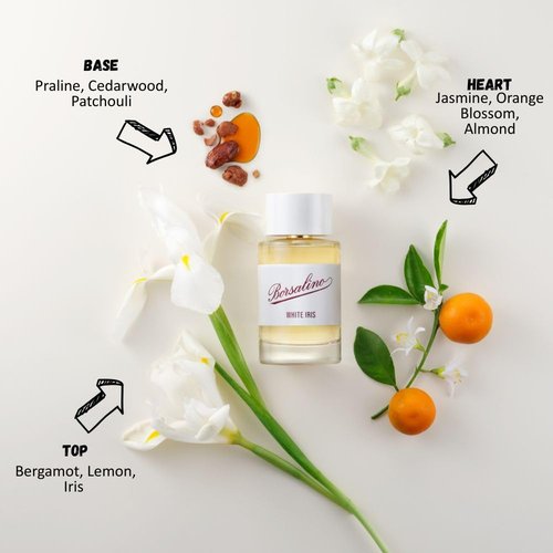 Borsalino White Iris Eau de Parfum - Long-Lasting Fruity Floral Perfume for Women | Orange Blossom, Jasmine & Almond