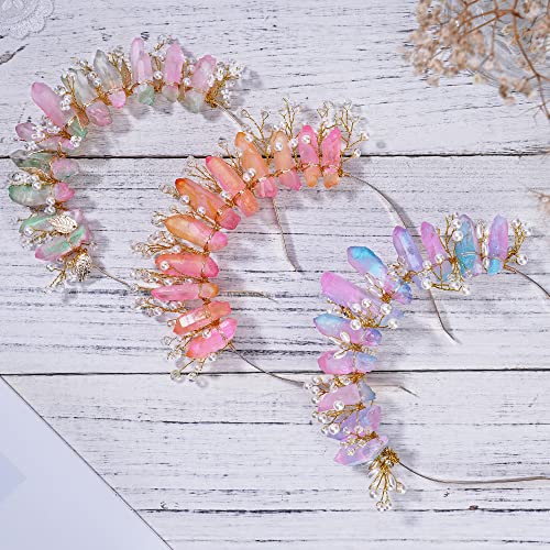 COSUCOS Raw Quartz Crystal Crown - Fairy Headband Goddess Headpiece Mermaid Headwear Wedding Rave Headpiece for Bride Photoshoot Birthday Party Prom Festival Accessories