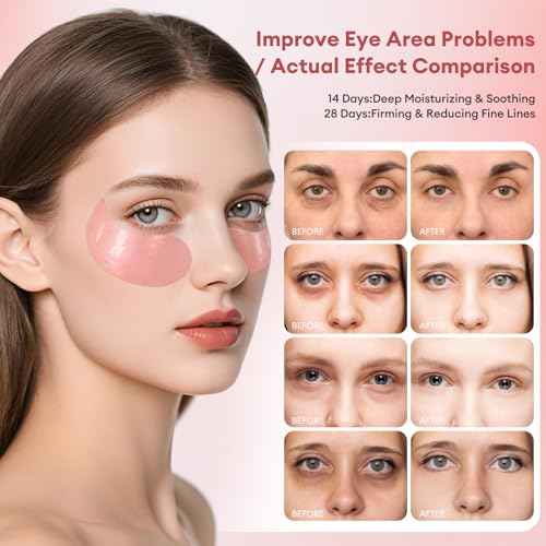 Under Eye Patches Gold Essence Hydrogel Eye Masks for Puffy Eyes and Dark Circles Caffeine Hyaluronic Acid & Niacinamide Deep Hydrating Eye Mask for Men & Women 60 PCS (Rose-pink)