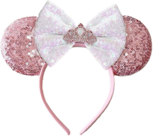 ASHONE Mouse Ears Headbands for Women Groups Mouse Ears Shiny Bows for Birthday Themed Events Accessories Party (Pink Crown, One Size)