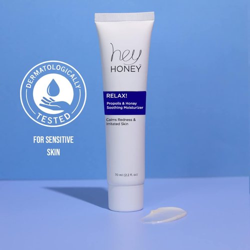 Hey Honey Skincare Instant Rosacea Relief Cream - Calming Moisturizer for Sensitive Skin | Oil-Free with Honey & Propolis | 2.2 Oz