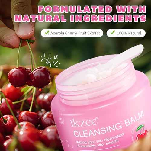 Cleansing Balm Makeup Remover - 3.38 Oz Cherry Scented Moisturizing Hydrating Deep Nourishing Travel-friendly Smooth Face Cleanser Makeup Remover Clear Cleansing Balm for All Skin Types