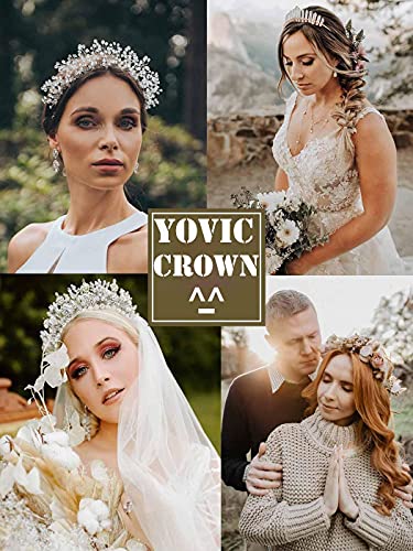 Yovic Baroque Wedding Crowns Rhinestone Bridal Crowns and Tiaras Crystal Bride Crown Prom Costume Party Hair Accessories for Women and Girls (Pink)