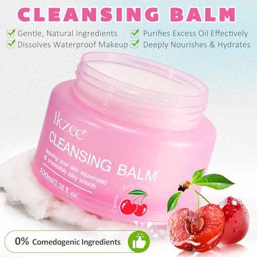 Cleansing Balm Makeup Remover - 3.38 Oz Cherry Scented Moisturizing Hydrating Deep Nourishing Travel-friendly Smooth Face Cleanser Makeup Remover Clear Cleansing Balm for All Skin Types