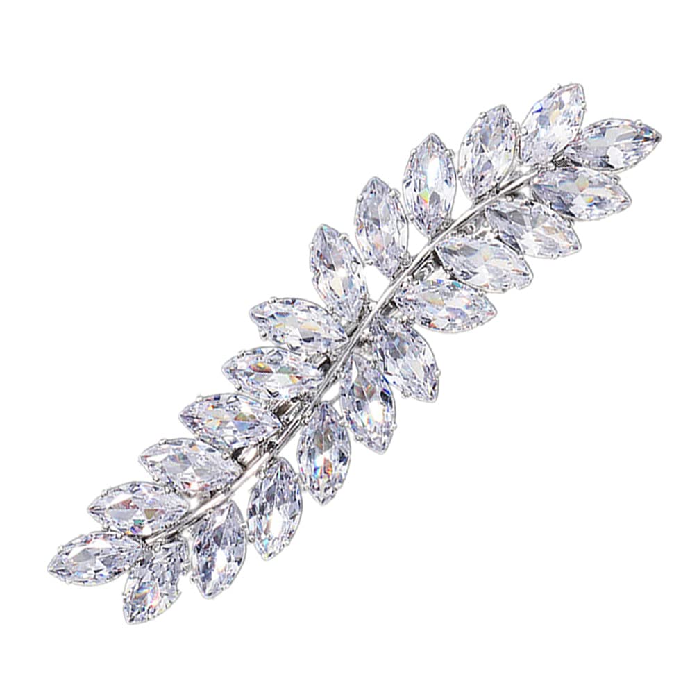 Beaupretty Rhinestone Hair Clips Crystal Leaf Hair Clip Diamond Hair Barrettes Hair Bang Clamp Decorative Alligator Hair Pins For Women Weddings Bridal Hair Accessories Silver