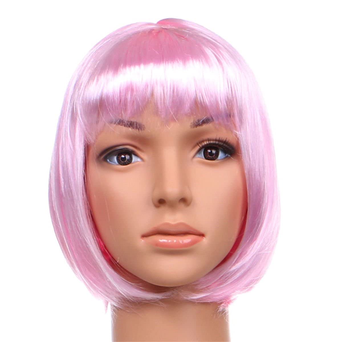 Matissa Short Straight 10" Bob Wig with Bangs Synthetic Fancy Dress Costume Halloween Party (Pink)