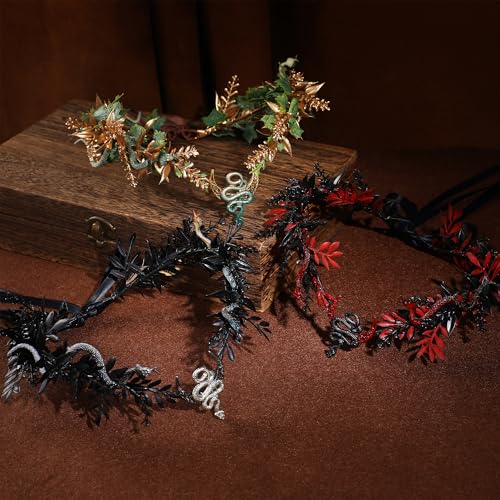 MOSTORY Black Medusa Flower Crown - Dark Snake Headpiece Gothic Headband Celtic Floral Circlet for Witch Women Renaissance Halloween Cosplay Dark Wedding Fantasy Photography