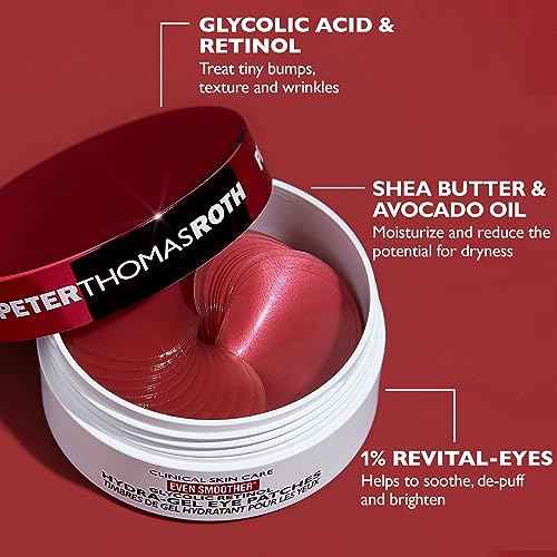 Peter Thomas Roth | Even Smoother¢â Glycolic Retinol Hydra-Gel Eye Patches, Under-Eye Patches With Glycolic Acid and Retinol, Treats Tiny Bumps, Texture, Fine Lines and Wrinkles Under the Eye Area