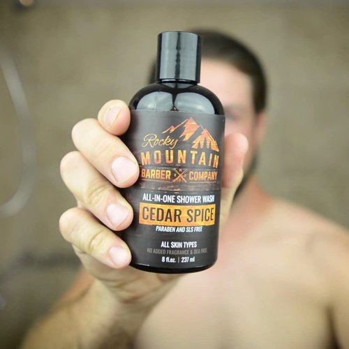 Rocky Mountain Barber Company Cedar Spice All-In-One Body Wash | Shampoo, Conditioner & Beard Wash - 8 oz