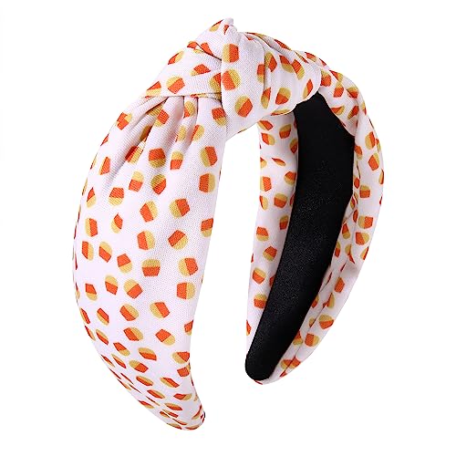 ZITULRY Halloween Knotted Headbands for Women Candy Corn Cat Blood Splatter Printed Wide Top Knot Hairband Party Decoration