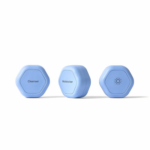 Cadence Travel Containers Basic Skincare Set - Magnetic Lids for Easy Travel | 3 Small Capsules (0.56oz) - Cleanser, Moisturizer & Sun-Icon Labels - Pacific