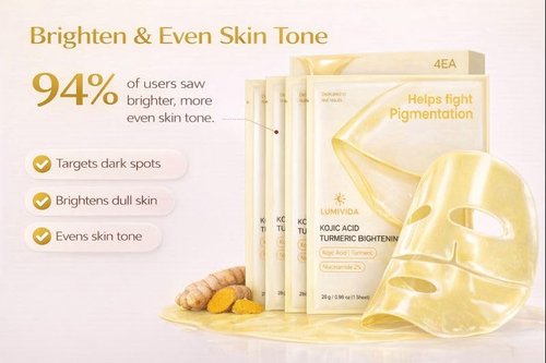 Regine Switzerland Kojic Acid Turmeric Brightening Gel Face Mask - Overnight Firming & Hydrating | 4 Pack
