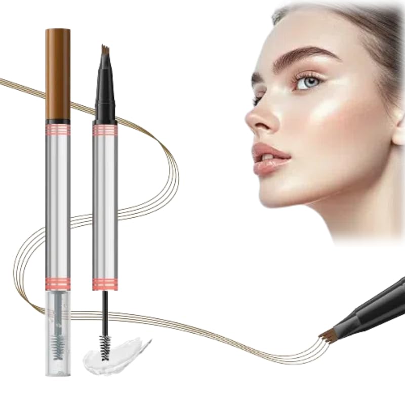 Skiennix 2-in-1 Dual-Ended Microblading Eyebrow Pen - Waterproof, Long-Lasting Gel with 4 Fork Tip Design - Light Brown