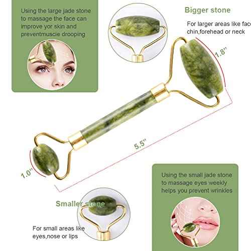 Jade Gua Sha Facial Massager Set - 5 in 1 Skin Care Tools with Roller and Massager