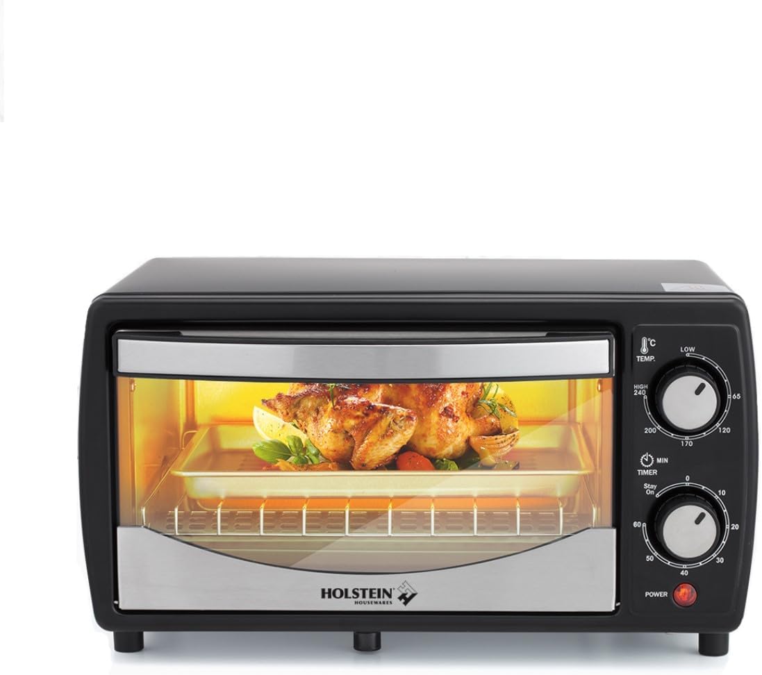 Holstein Housewares 4-Slice Toaster Oven - Compact Design with 60-Minute Timer | Includes Pan & Wire Rack in Sleek Black