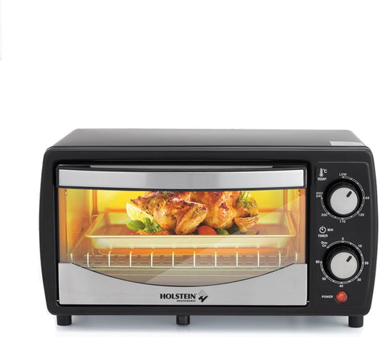 Holstein Housewares 4-Slice Toaster Oven - Compact Design with 60-Minute Timer | Includes Pan & Wire Rack in Sleek Black