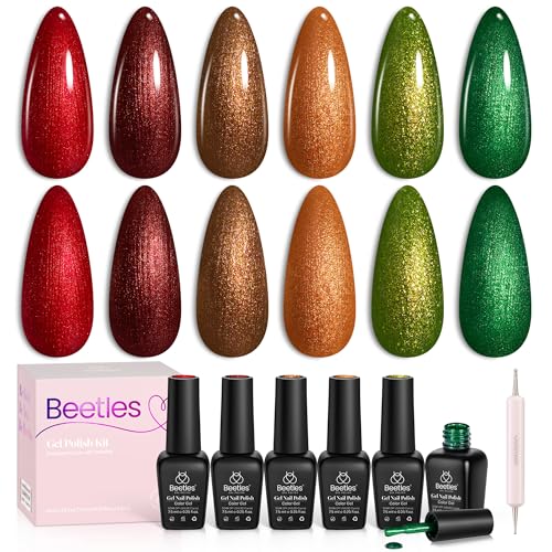 Beetles Glitter Gel Polish, 6 Pcs Pink Silver Platinum Gel Polish Kit Soak off Uv Lamp Shimmer Purple Pink Green Gold Glitter Nail Polish Kit Holiday Spring Gift Design for Party