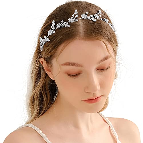 Bride Wedding Fairy Rhinestone Headband - Hair Accessories Headpiece Party Jewelry Women (Silver Pearl)