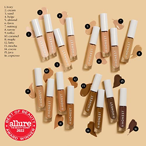 Honest Beauty Fresh Flex Concealer with Niacinamide + Vitamin E + Hyaluronic Acid | Vegan + Cruelty free | Toffee, 0.17 fl oz