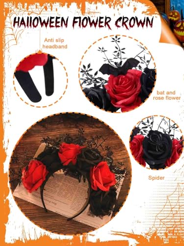 Woeoe Day of The Dead Floral Headband Pumpkin Sunflower Halloween Flower Crown Hairband Festival Costume Party Mexican Floral Headpiece Headdress