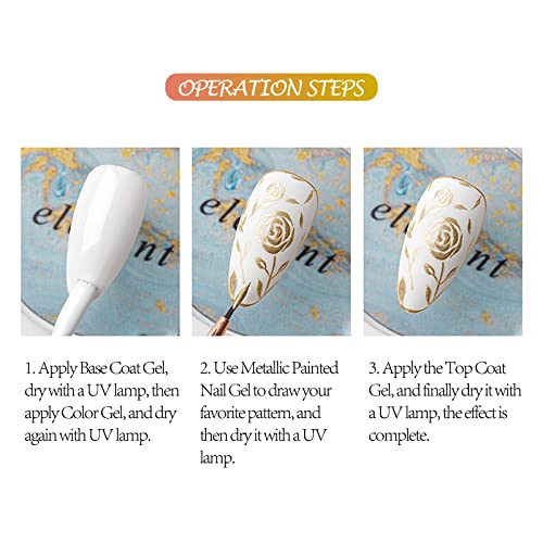 LOKFAR 6 Colors Metallic Nail Polish Nail Art Gel Polish Set, 3D Reflective Metallic Painted Nail Gel Liner Nail Art Polish Emboss UV Gel Nail Polish Gel Paint Nail Painting Kit for DIY Art Nail Salon