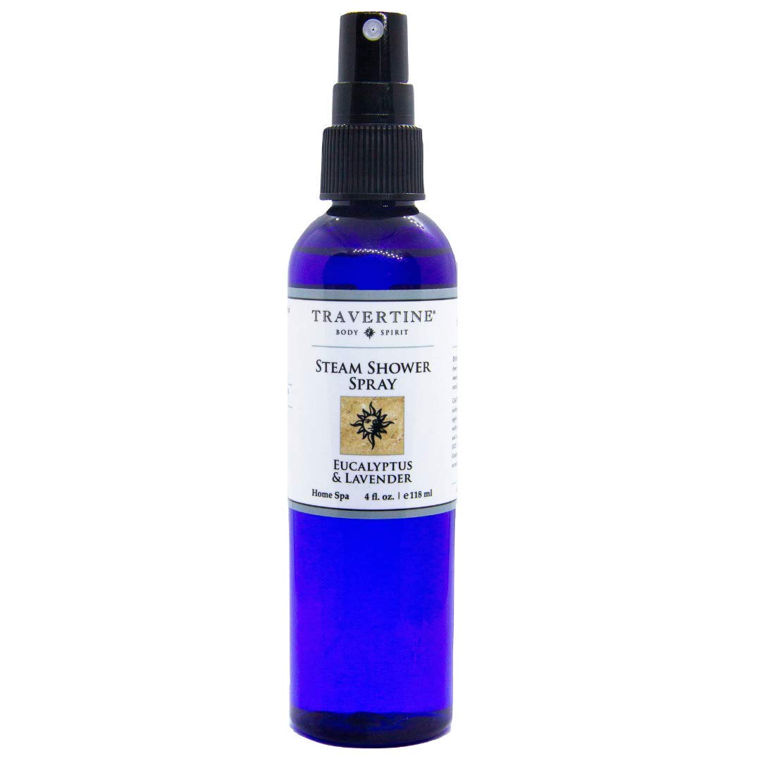 Travertine Spa Steam Shower Spray | Eucalyptus & Lavender | Shower Aromatherapy | Sinus and Congestion Relief | Steam Room Spray | 100% Natural Eucalyptus Oil | 4 oz.