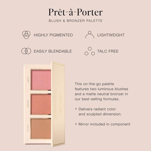 Jouer Prêt-à-Porter Blush & Bronzer Palette - Travel-Friendly 2 Blushes + 1 Bronzer, Talc-Free, 0.42oz