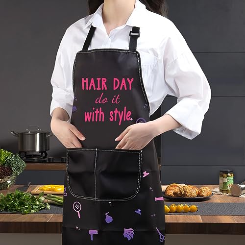 JXGZSO Hairstylist Apron with Pockets Hairdresser Salon Uniform Gift Cosmetologists Barber Salon Apron with Adjustable Neck (HAIR DAY Apron)