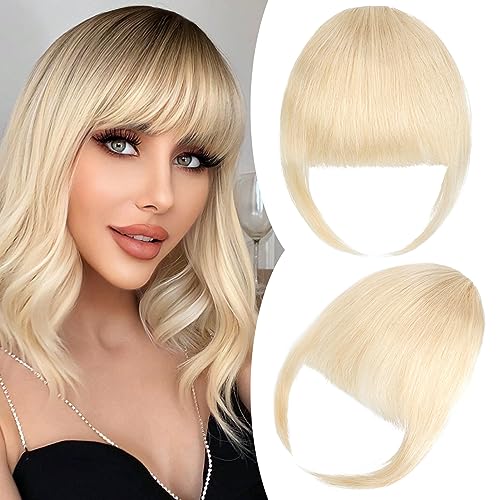 FELENDY Clip in Bangs, 100% Human Hair French Bangs Clip-on Fringe Bangs Natural Straight Front Flat Neat Full Bang Real for Women with Temples Hairpieces