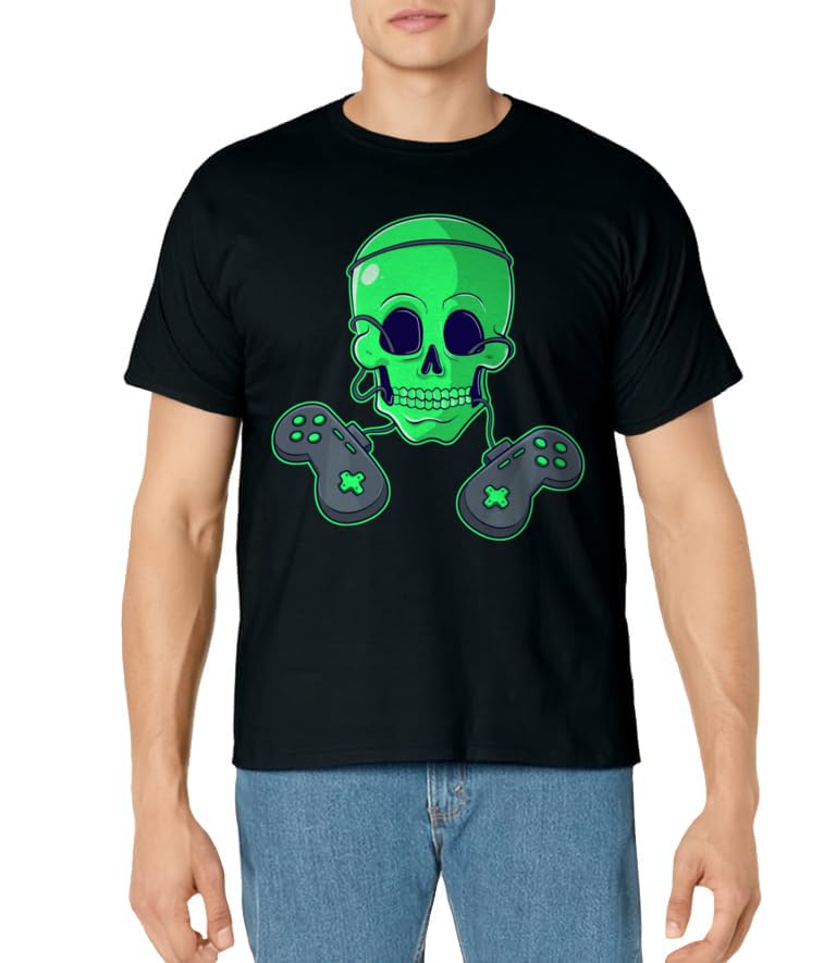 Halloween Skeleton Skull Crossbones Video Gamer Boys Kids T-Shirt