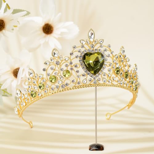 S SNUOY Tiaras and Crowns for Women Crystal Queen Crowns Rhinestone Princess Tiaras for Women Hair Accessories for Bridal Birthday Prom Party - August Peridot