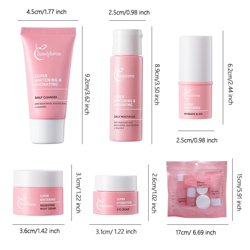 Skiennix Hydrating Mini Skincare Set - Travel-Friendly Kit with Cleanser, Serum, Balm & Eye Cream