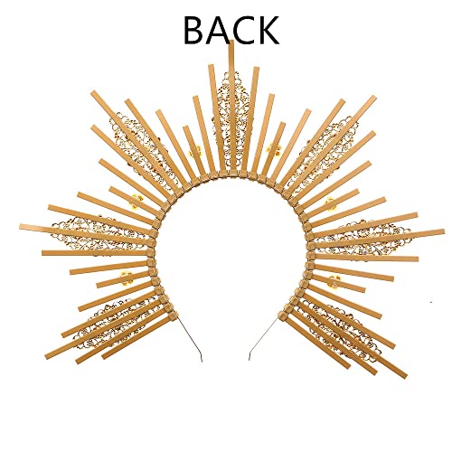 Bubbmi Women Goddess Halo Crown Headband Sunburst Spiked Hair Band Festival Costume Party Cosplay Wedding Photoshoot Headpiece