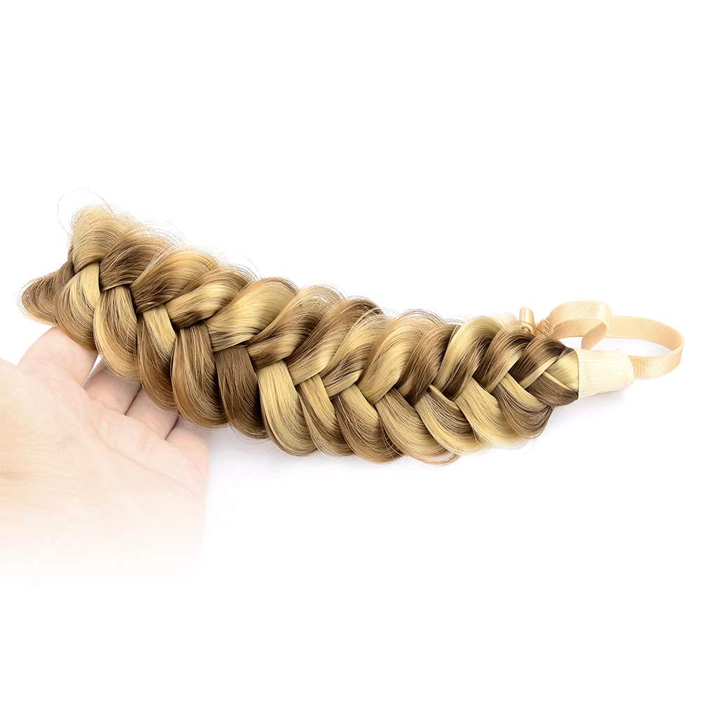 BOBIYA Messy Wide 2 Strands Synthetic Hair Braided Headband Classic Chunky Hair Braid Headbands Elastic Stretch Braid Headbands (Highlighted)